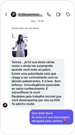 Print de mensagem de aluna de outra formação da Dra. Tereza